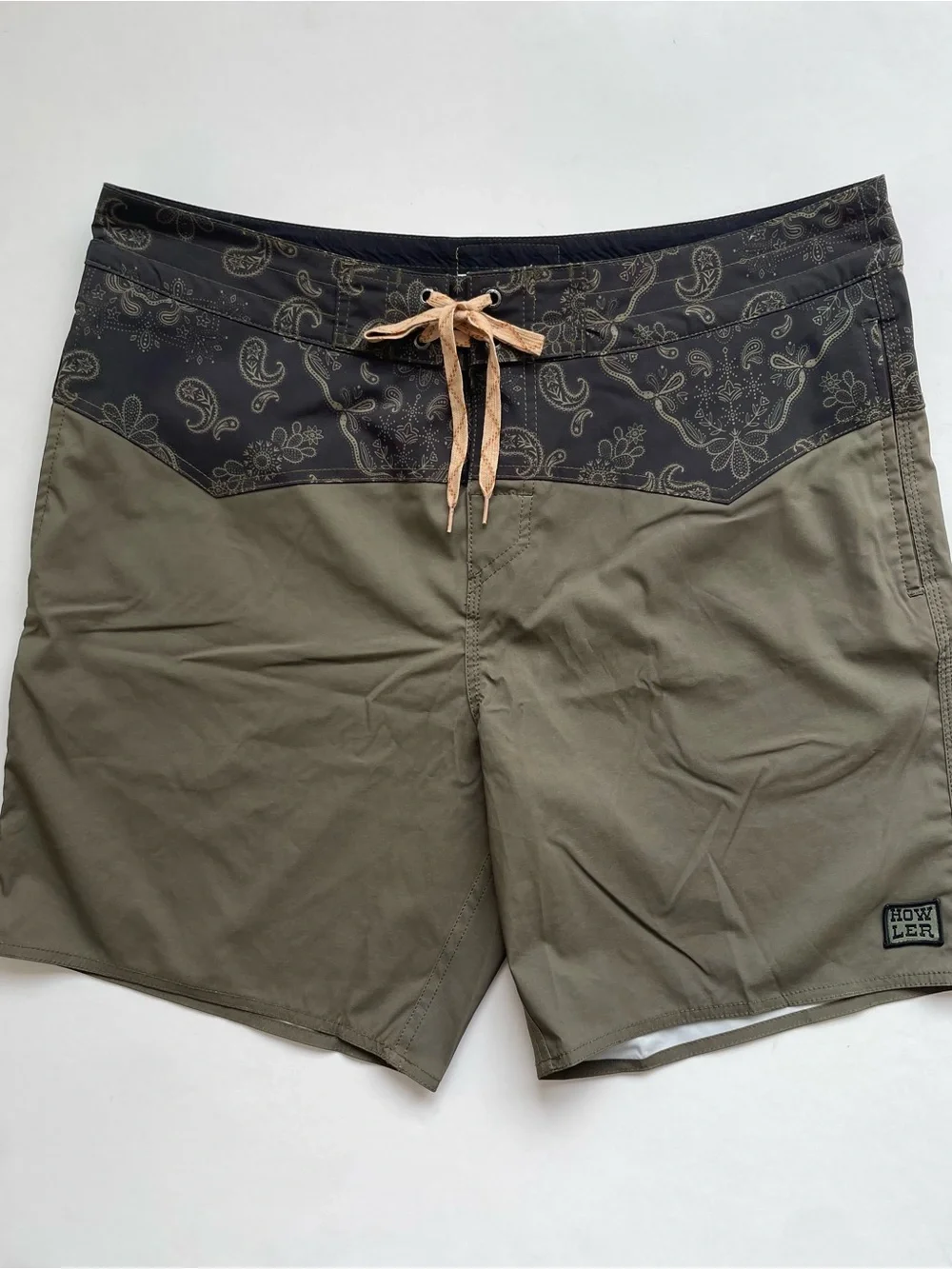 Howler Brothers Los Vaqueros Board Shorts, Bandana Dark Olive, Size 36